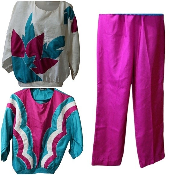 Jordana Vintage Windbreaker Track Suit  Tops Hot Pink Retro 90s 3 pc set - Picture 1 of 16